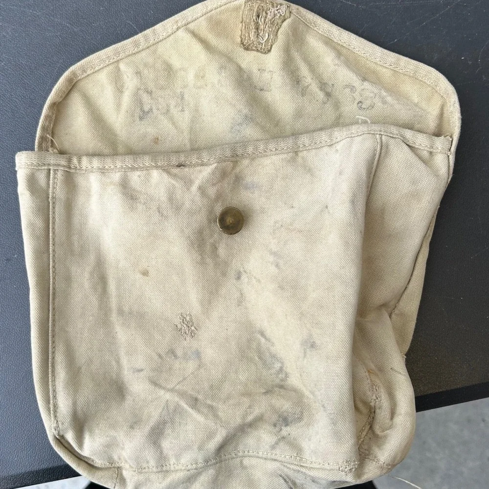 EARLY Vintage Beige Cream Bag Pouch Button Closure Bag Vintage Antique